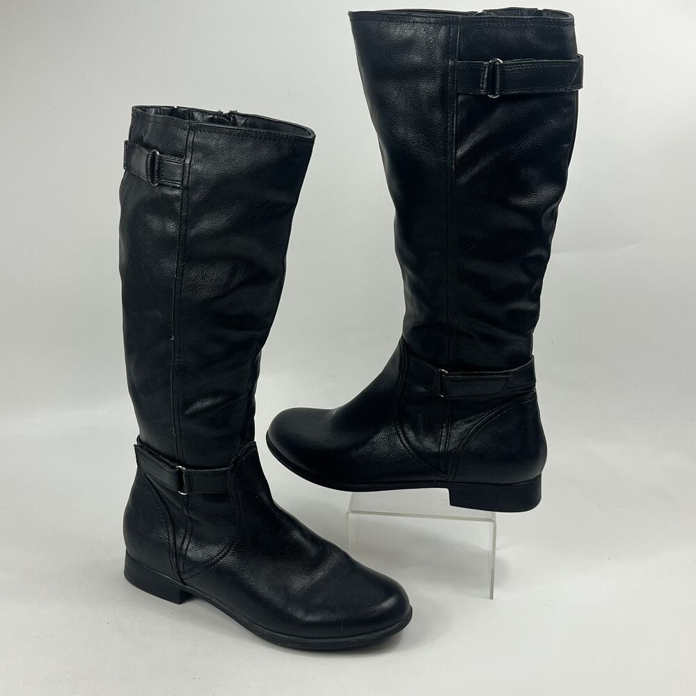 Hush Puppies Womens Knee High Riding Boots Size 8 Black Faux Leather Side Zip